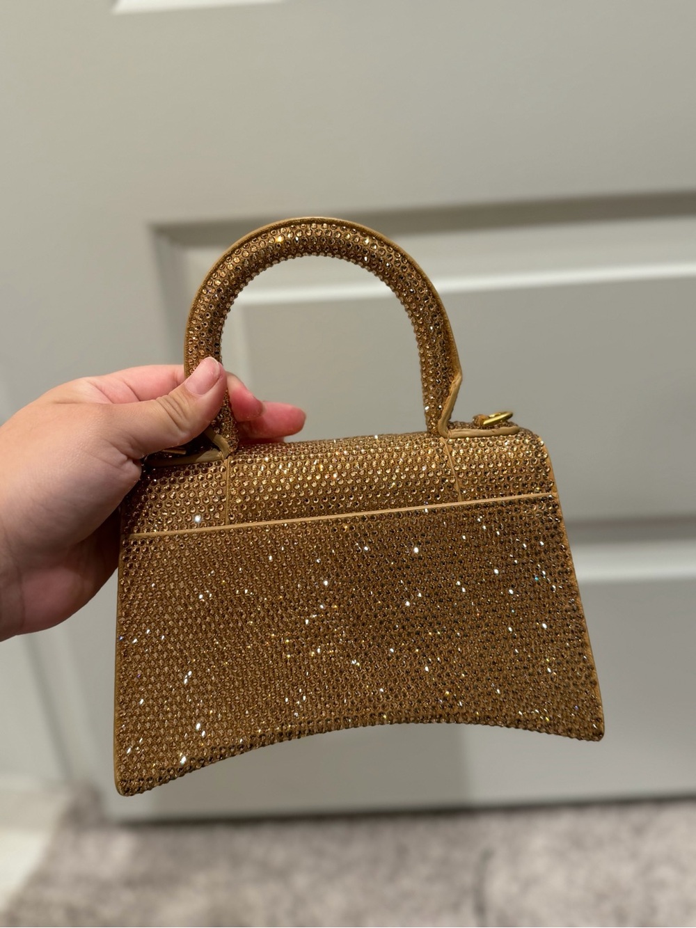 Balenciaga Gold/Brown Leather XS Crystal Hourglass Top Handle Bag new - Picture 9 of 12